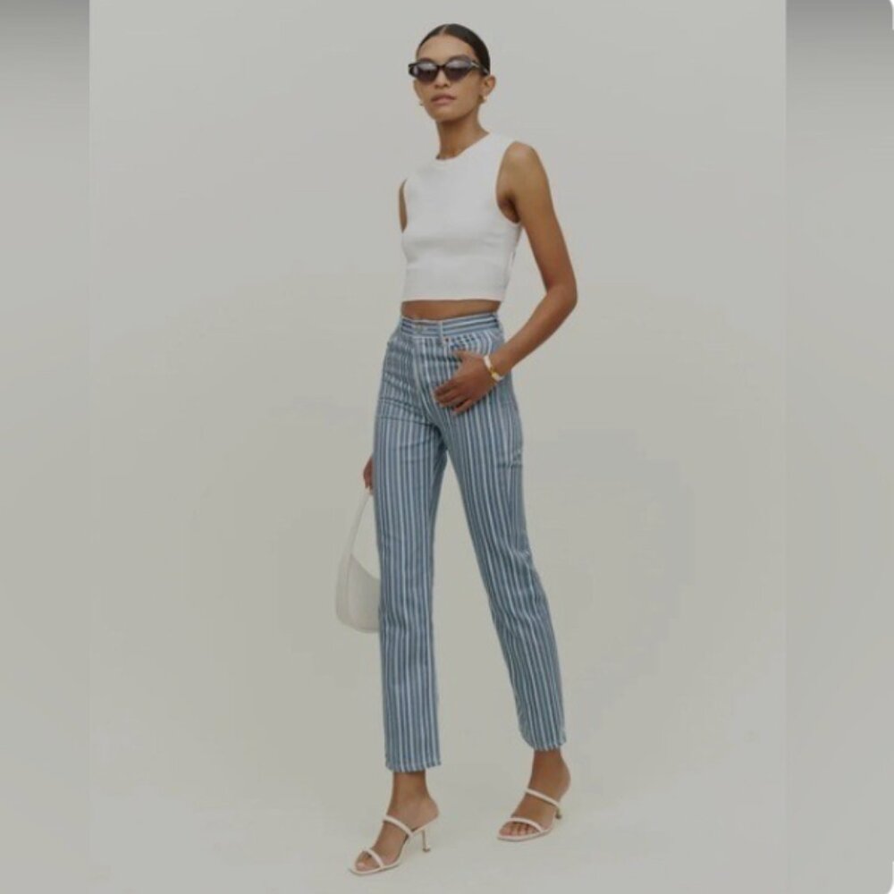 Reformation Cynthia Striped High Rise Straight Jeans